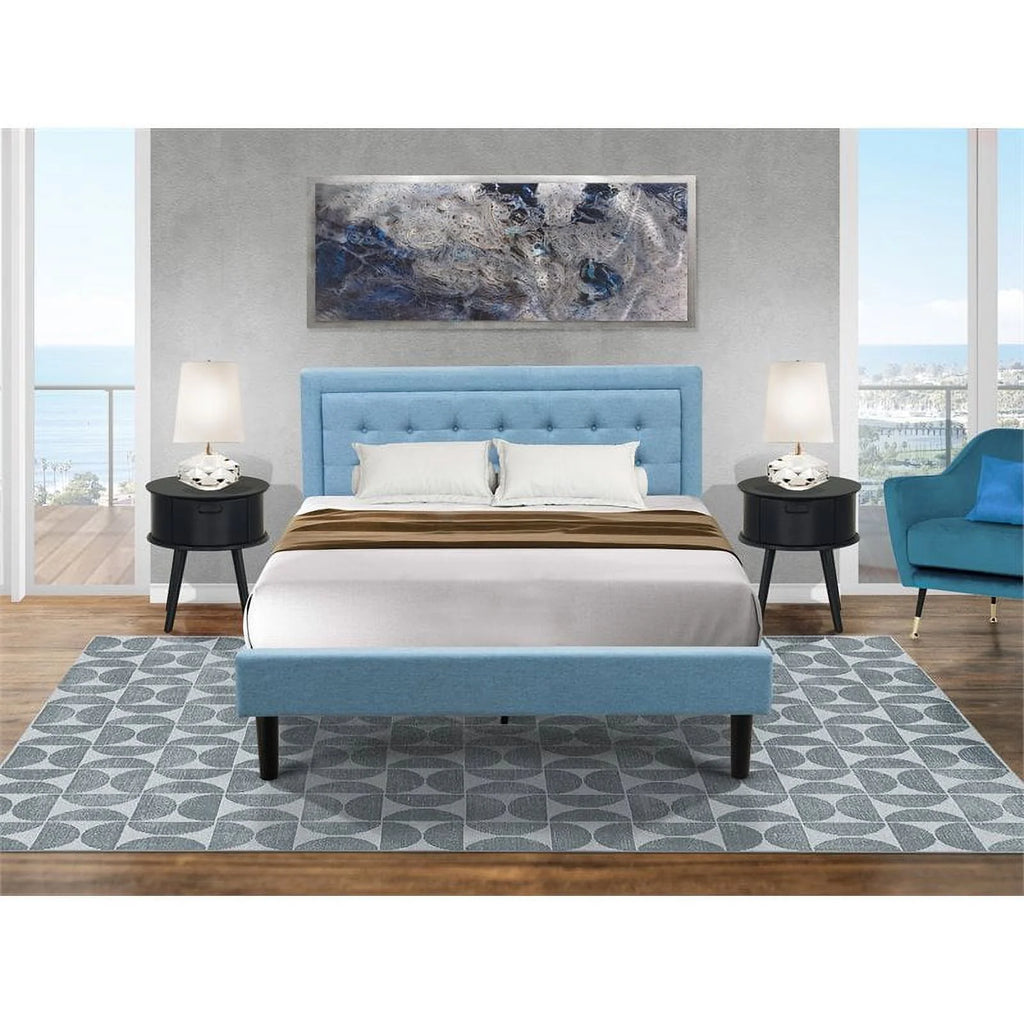3-piece Wood Platform Bedroom Set in Denim Blue I142292