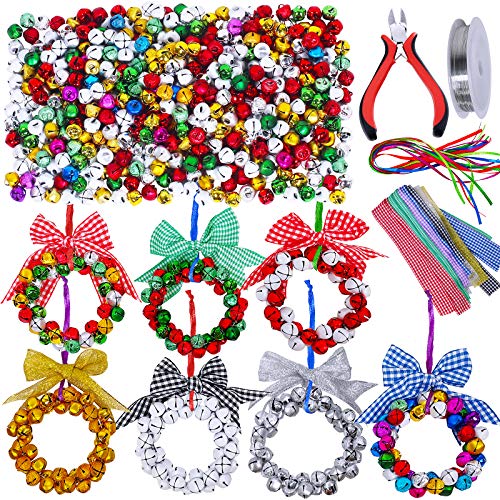 14 Sets Wreath Tree Ornaments Craft Kit with Ribbons, Bows and Bells B712
