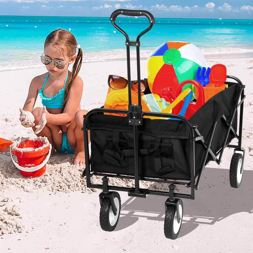 Collapsible Heavy Duty Utility Wagon Cart with All-Terrain Wheels, Black Q278991
