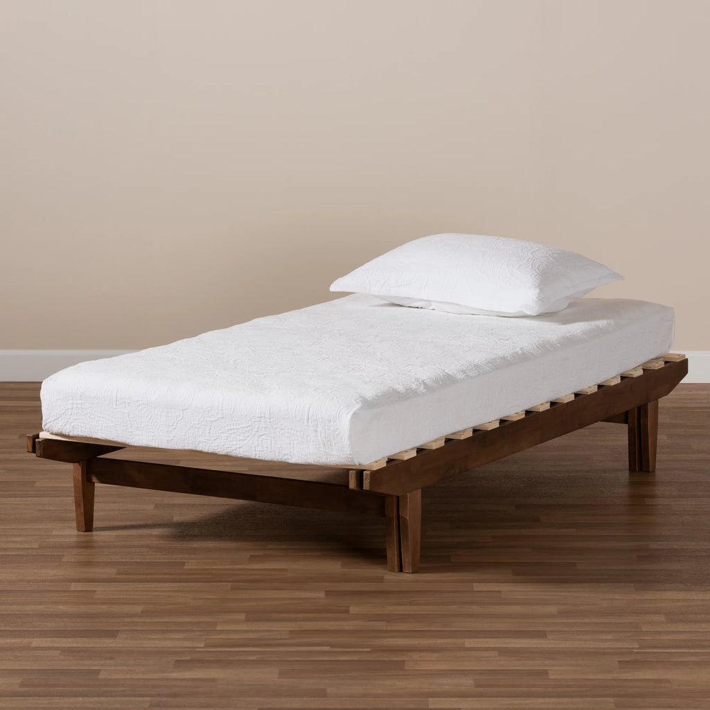 Twin Walnut Rubberwood Expandable Platform Bed Frame S2728