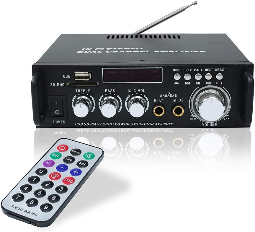 Bluetooth 5.0 Stereo Audio Amplifier Receiver with USB, SD Card, FM Radio, Remote Control U448029
