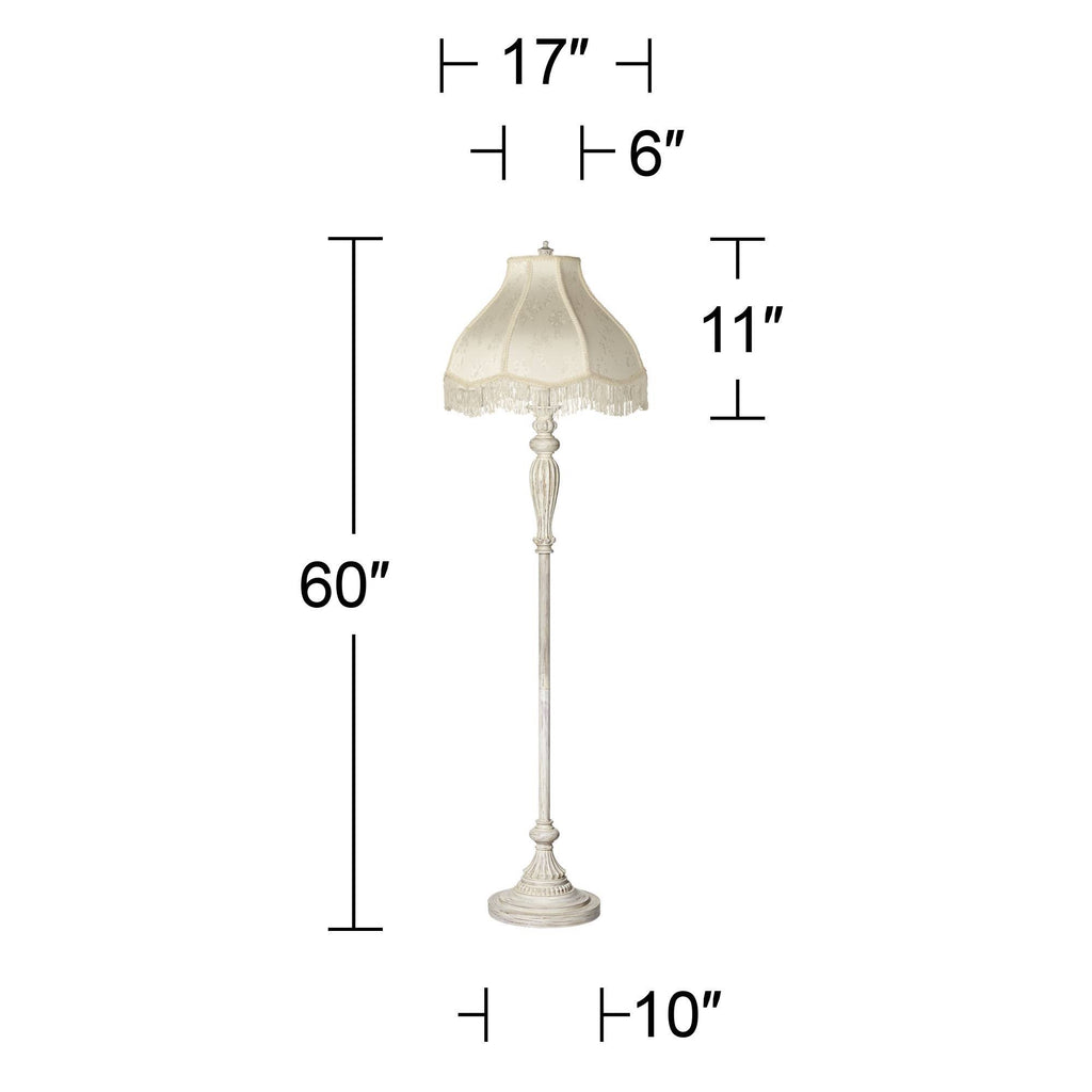 Antique White Cream Scallop Fabric Dome Shade Floor Lamp F848087