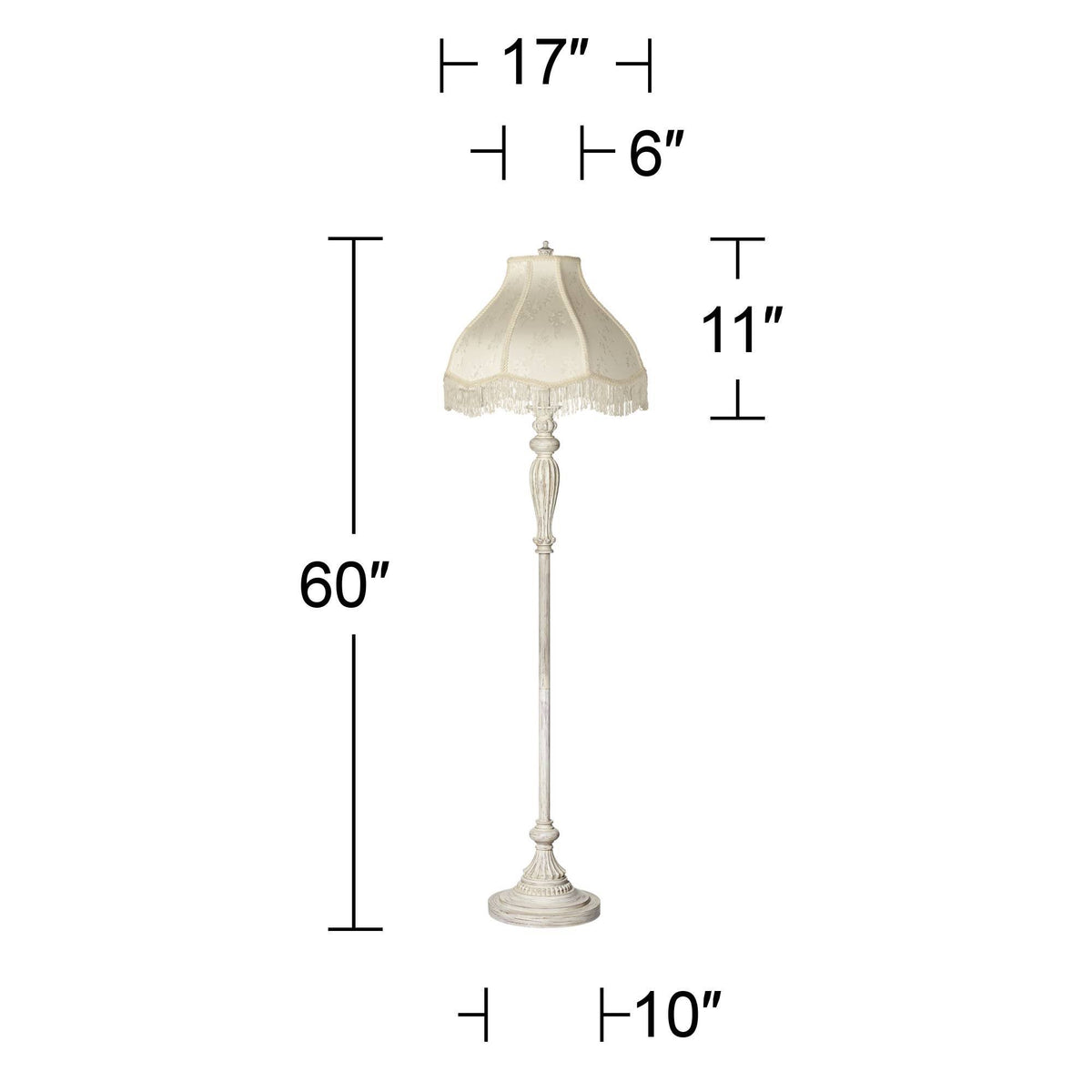 Antique White Cream Scallop Fabric Dome Shade Floor Lamp F848087