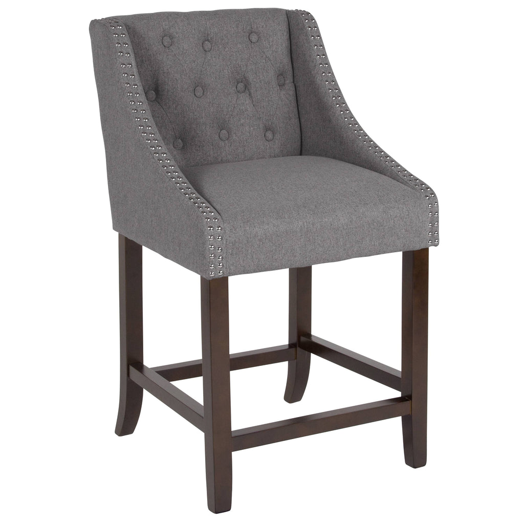Dark Gray Tufted Walnut Counter Height Stool D417