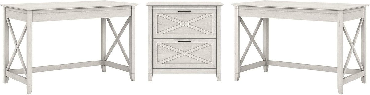 2 Person Desk Set with Lateral File Cabinet, Dark Gray Hickory T4923