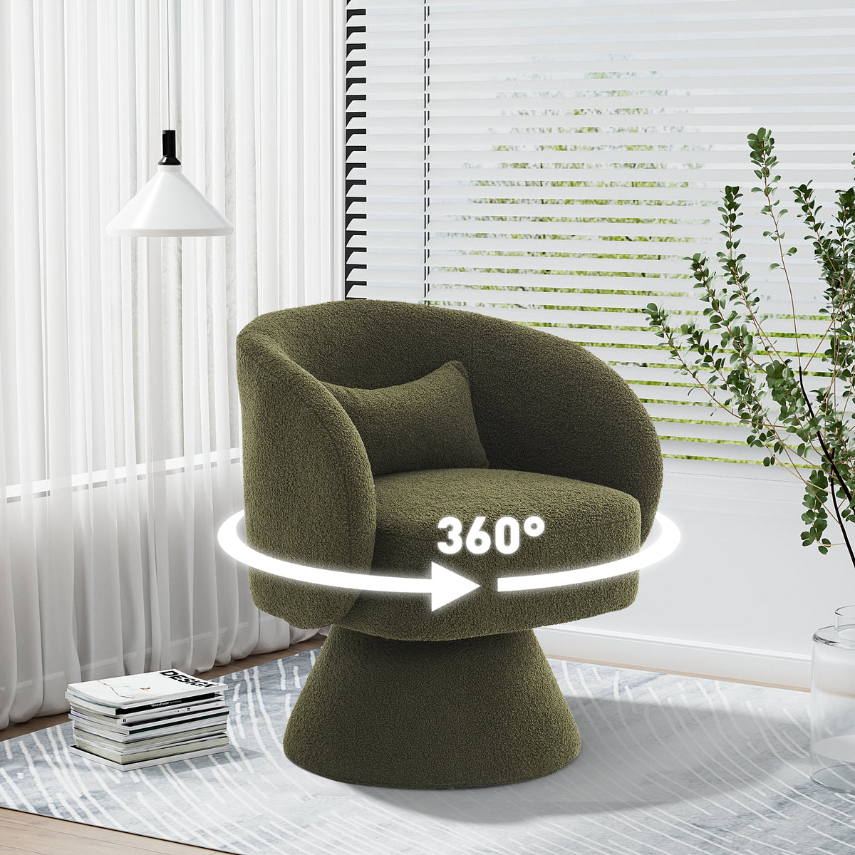 Set of 2 Teddy Fabric Swivel Barrel Chairs with Pillow B569414
