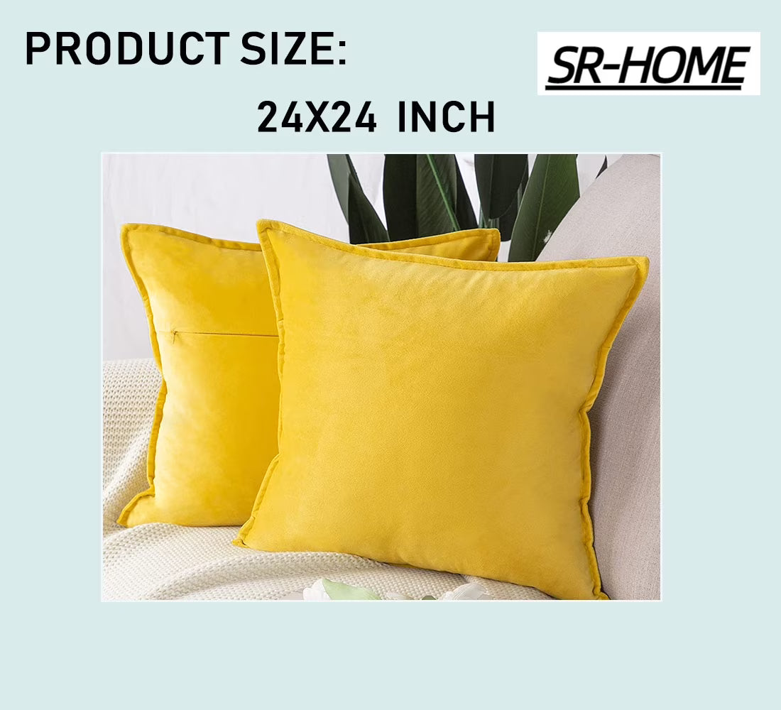 Set of 2 Velvet Decorative Throw Pillow Covers Square with Fringe Cushion Case Q5782