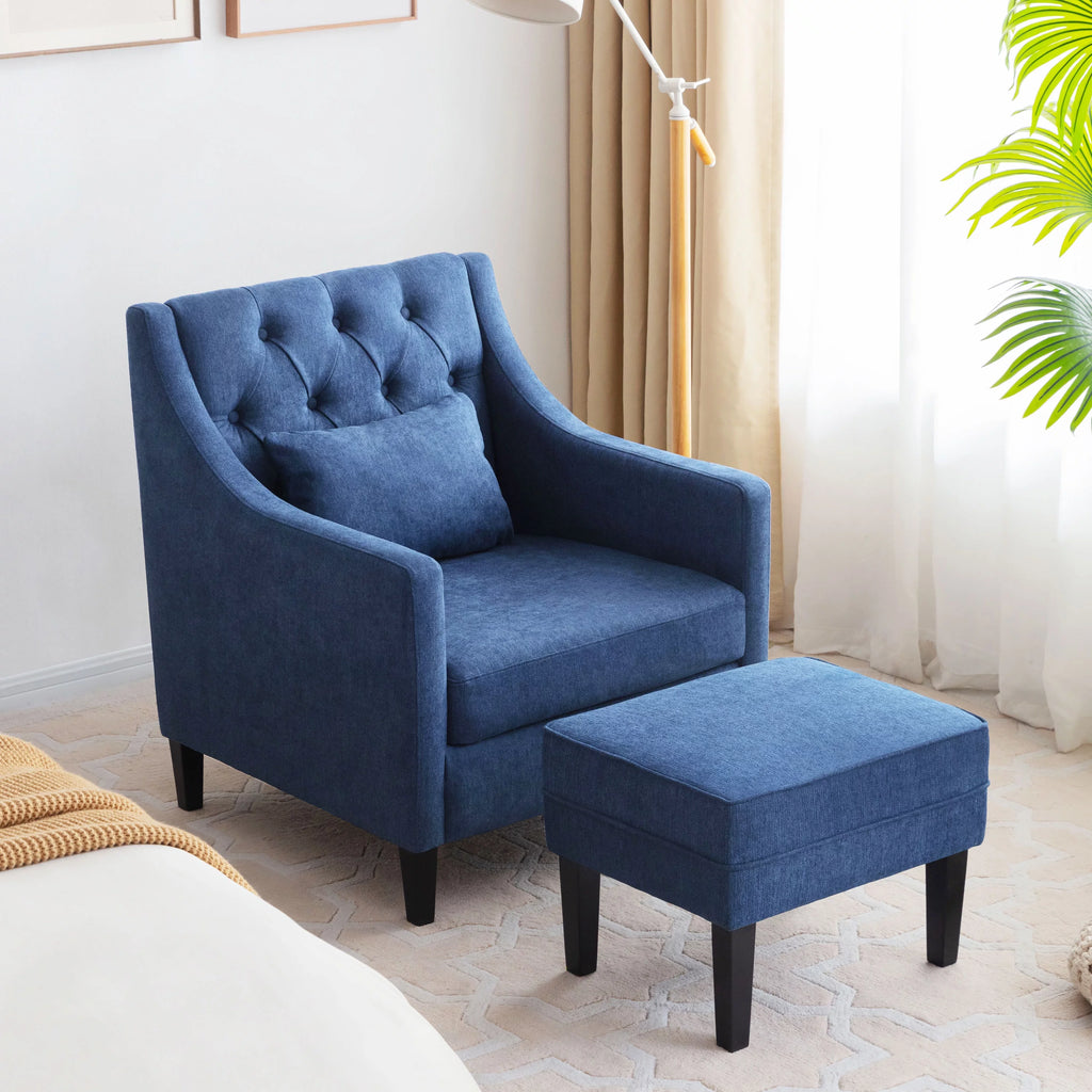 Blue Upholstered Accent Chair with Ottoman U18115