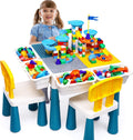 Kids Activity Table and Chair Set with 152Pcs Marble Run Building Blocks P596116