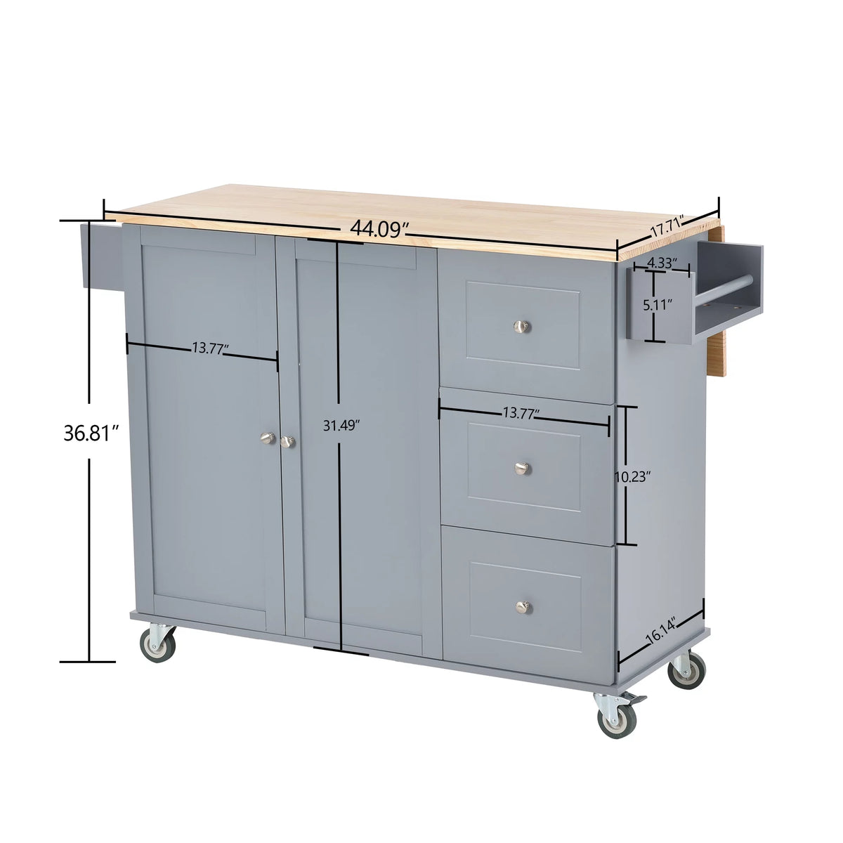 Rolling Mobile Kitchen Island with Storage Cabinet and Drop Breakfast Bar V163
