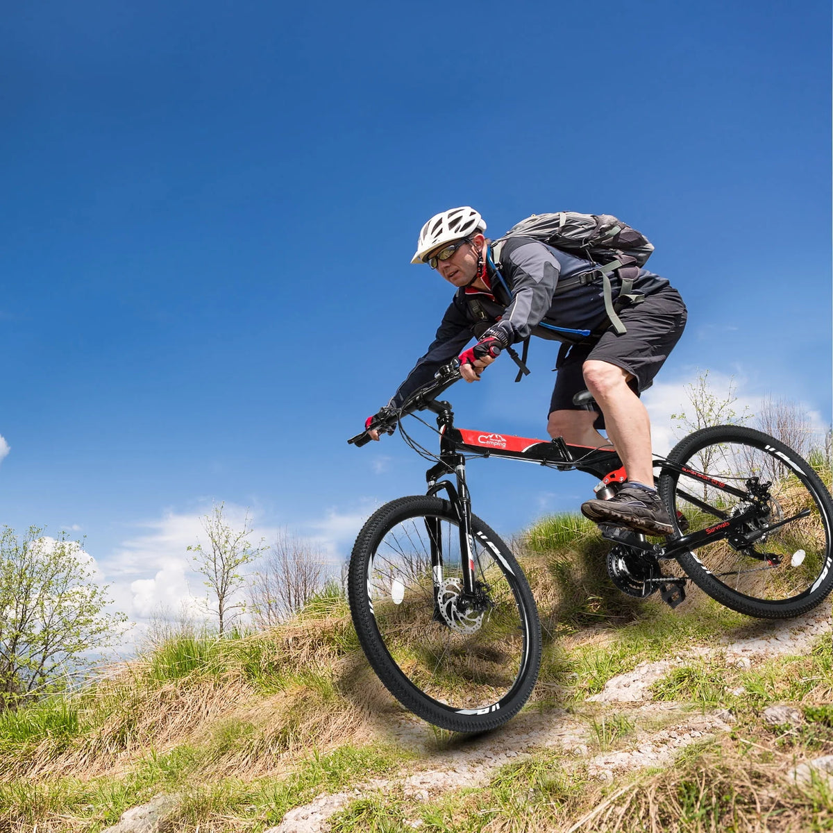 Folding Mountain Bike 21-Speed 26 inch Wheels Red J859