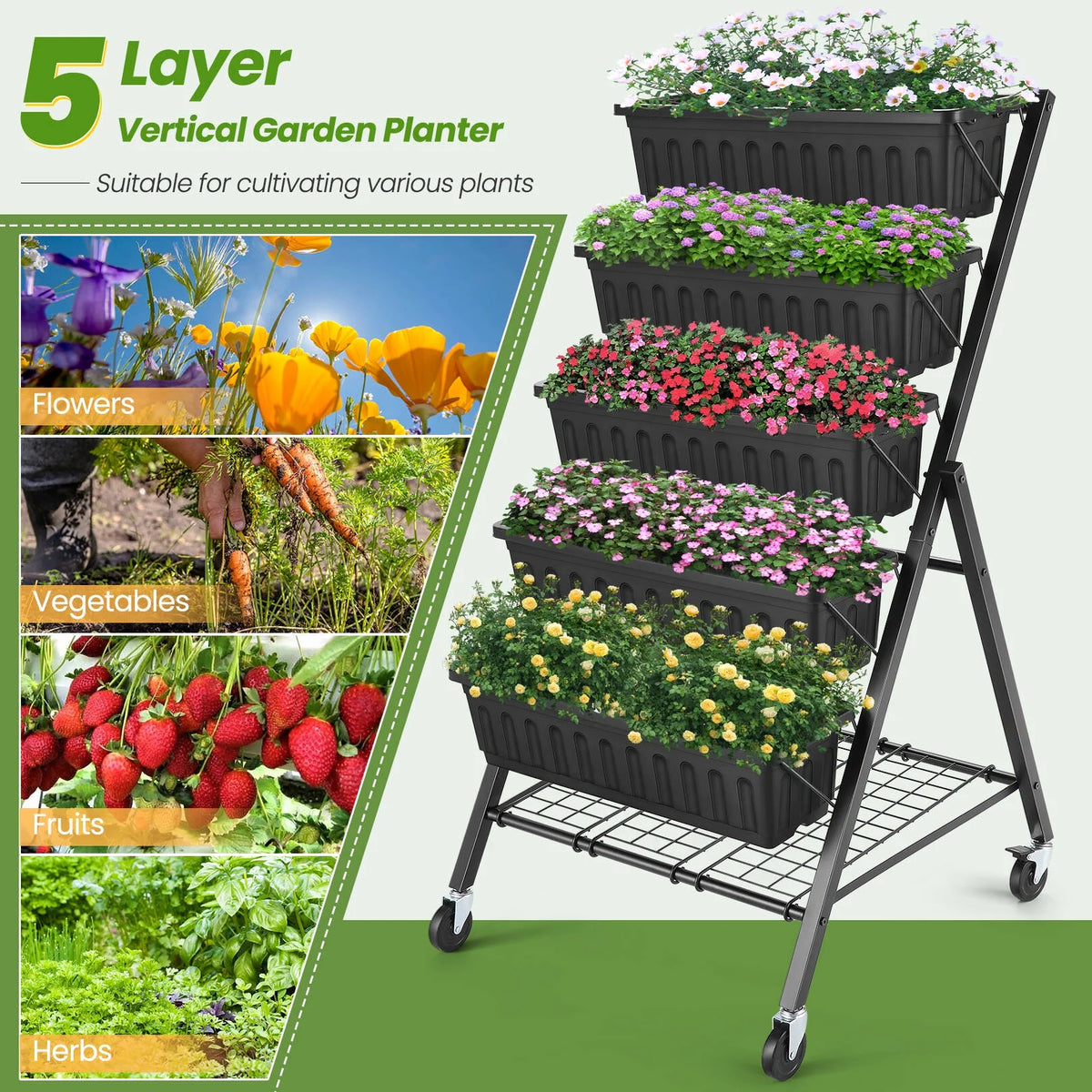4 ft 5-Tier Raised Garden Bed Planter with Storage Shelf O855