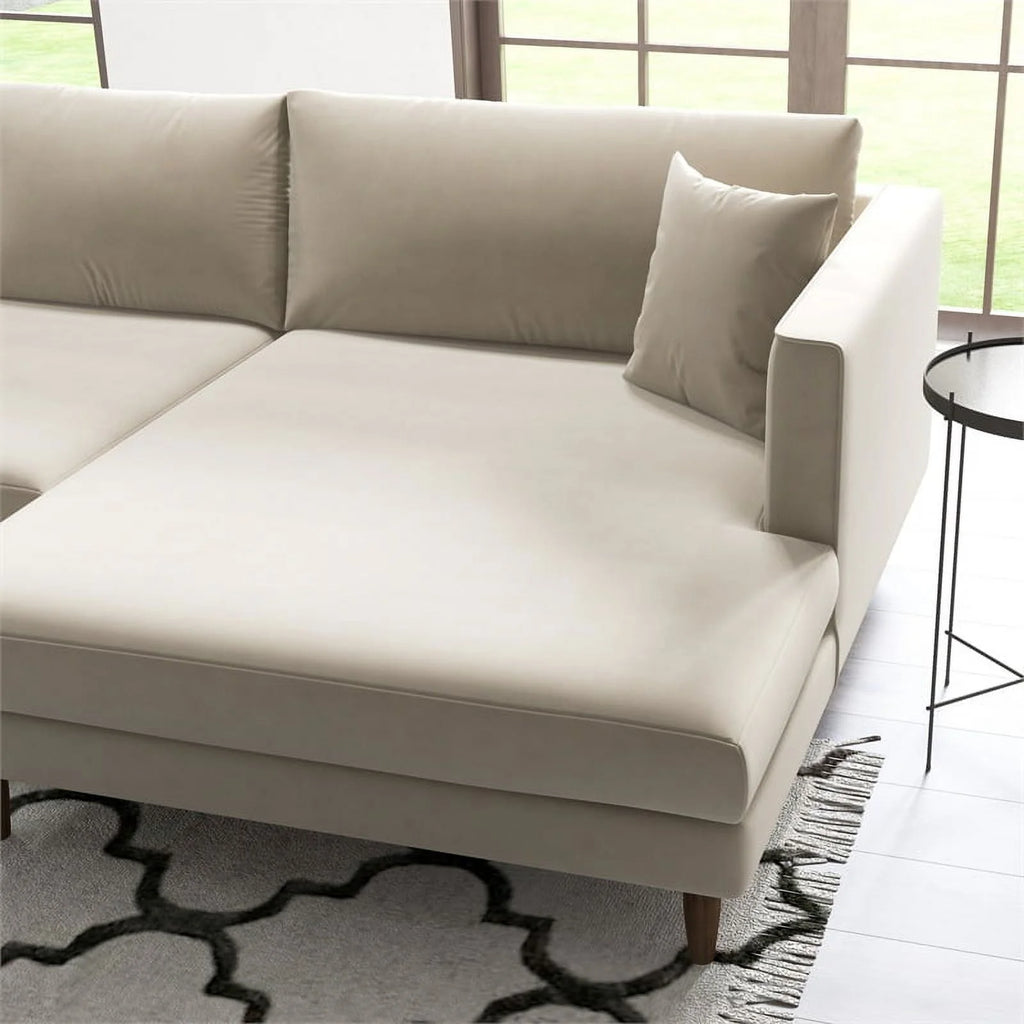 Beige Velvet L-Shaped Sectional G862