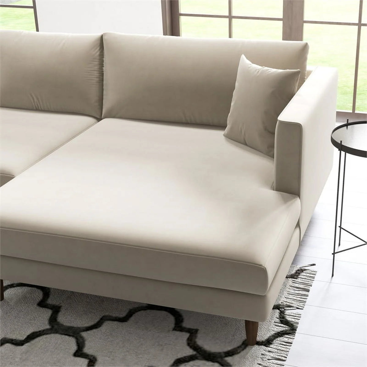 Beige Velvet L-Shaped Sectional G862