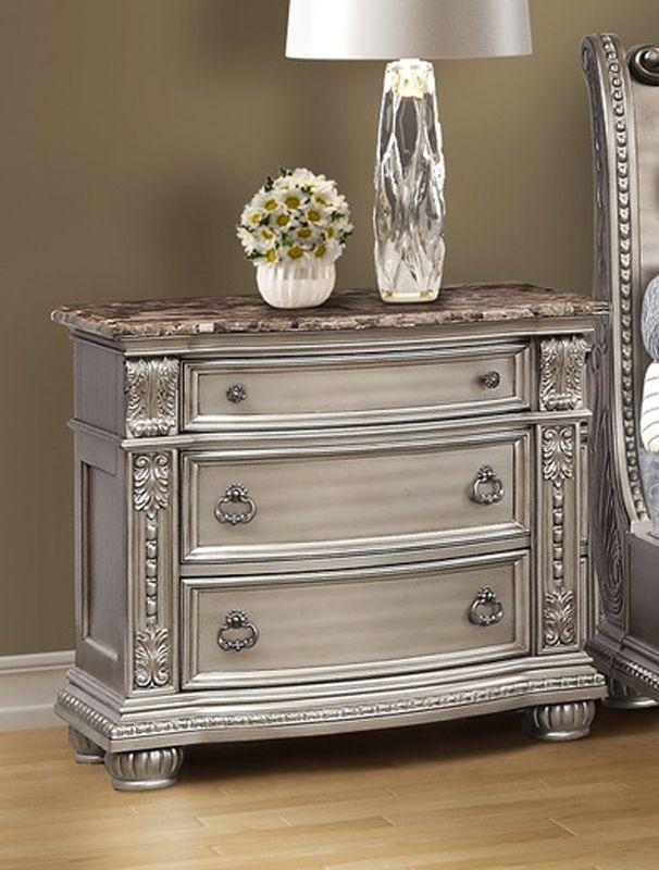 Antique Platinum Sleigh Queen Bedroom Set 5P E265
