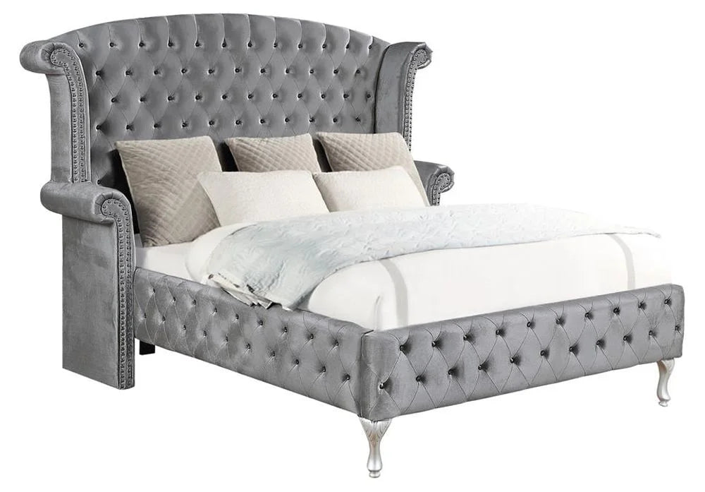 Gray Tufted Velvet Upholstered King Bed C950