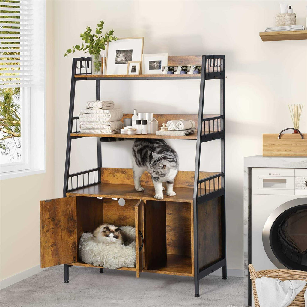 Cat Litter Box Enclosure with Storage Shelves Wooden Large Litter Box Furniture S13316