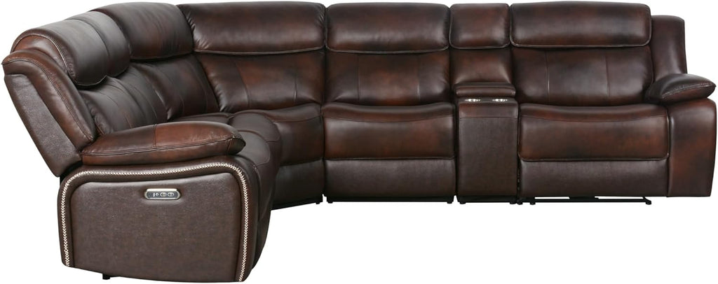 Brown Top Grain Leather 6 Piece Power Reclining Sectional L626