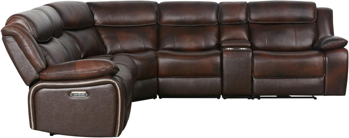 Brown Top Grain Leather 6 Piece Power Reclining Sectional L626