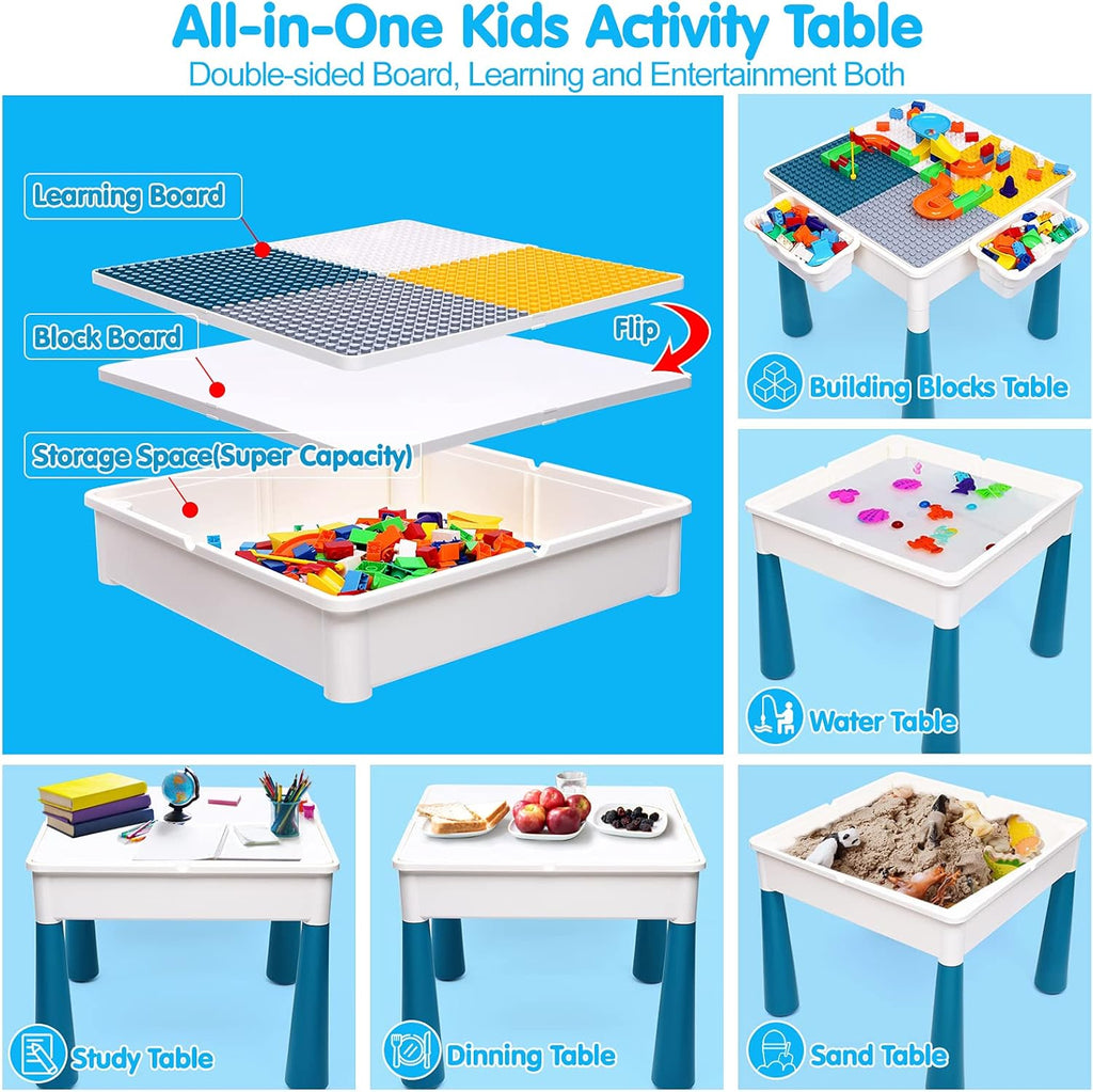 Kids Activity Table and Chair Set with 152Pcs Marble Run Building Blocks P596116