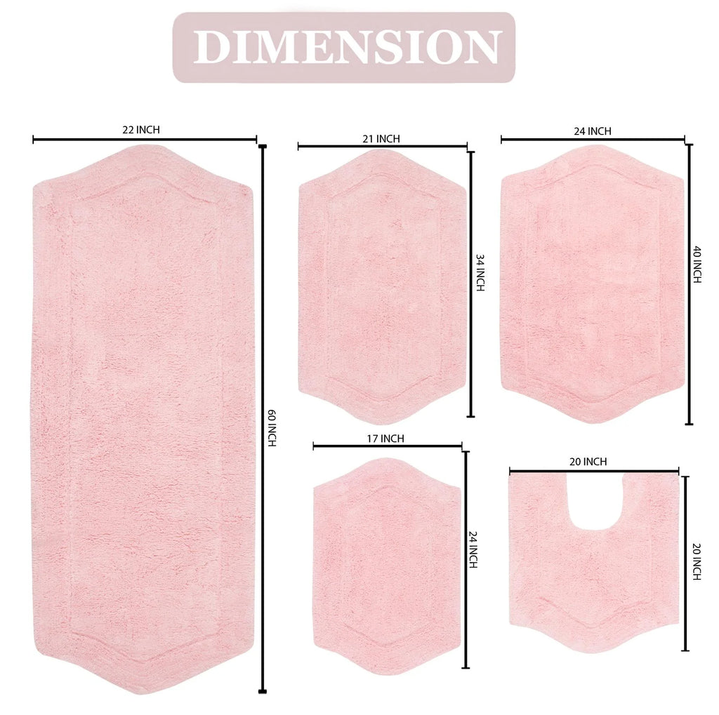 5 Piece 100% Cotton Non-Slip Bathroom Rug Set with Contour Pink F670