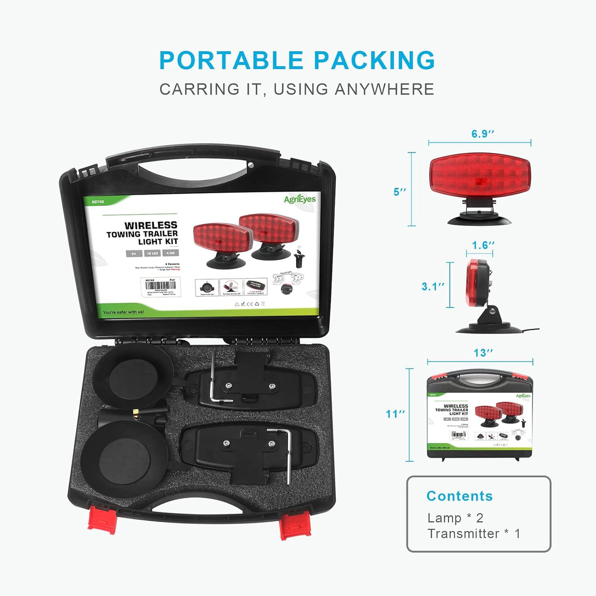 Wireless Trailer Lights with Adjustable Bracket, Battery Magnetic Tow Lights with Strobe M975
