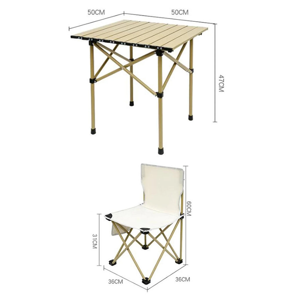 Camping Folding Table Chairs Set Steel Camp Table with 2 Stools Oxford Mat Chair U45388