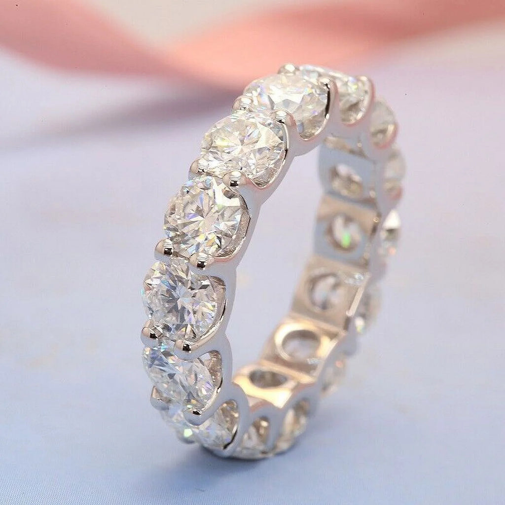 14K White Gold Plated Moissanite Eternity Band Ring N771