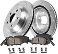REAR 344.7mm Drilled/Slotted 5 Lug Rotors + Brake Pads + Clips + Sensors Q427442