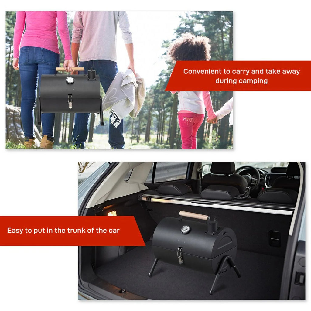 Portable Charcoal Grill with Thermometer & Wooden Handle K2403