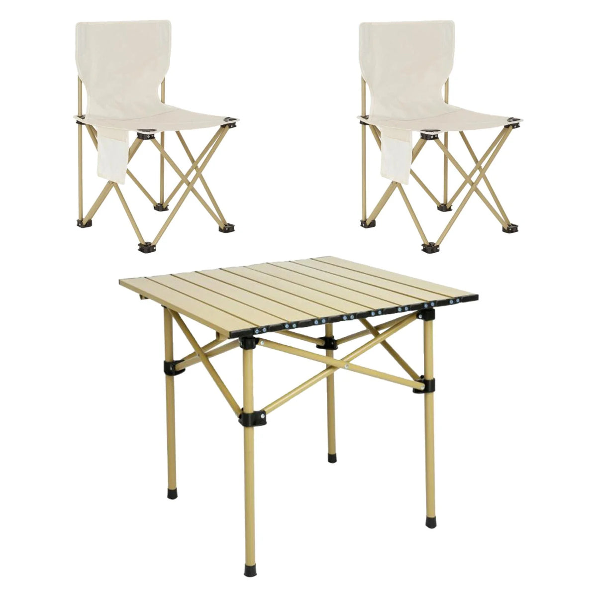 Camping Folding Table Chairs Set Steel Camp Table with 2 Stools Oxford Mat Chair U45388