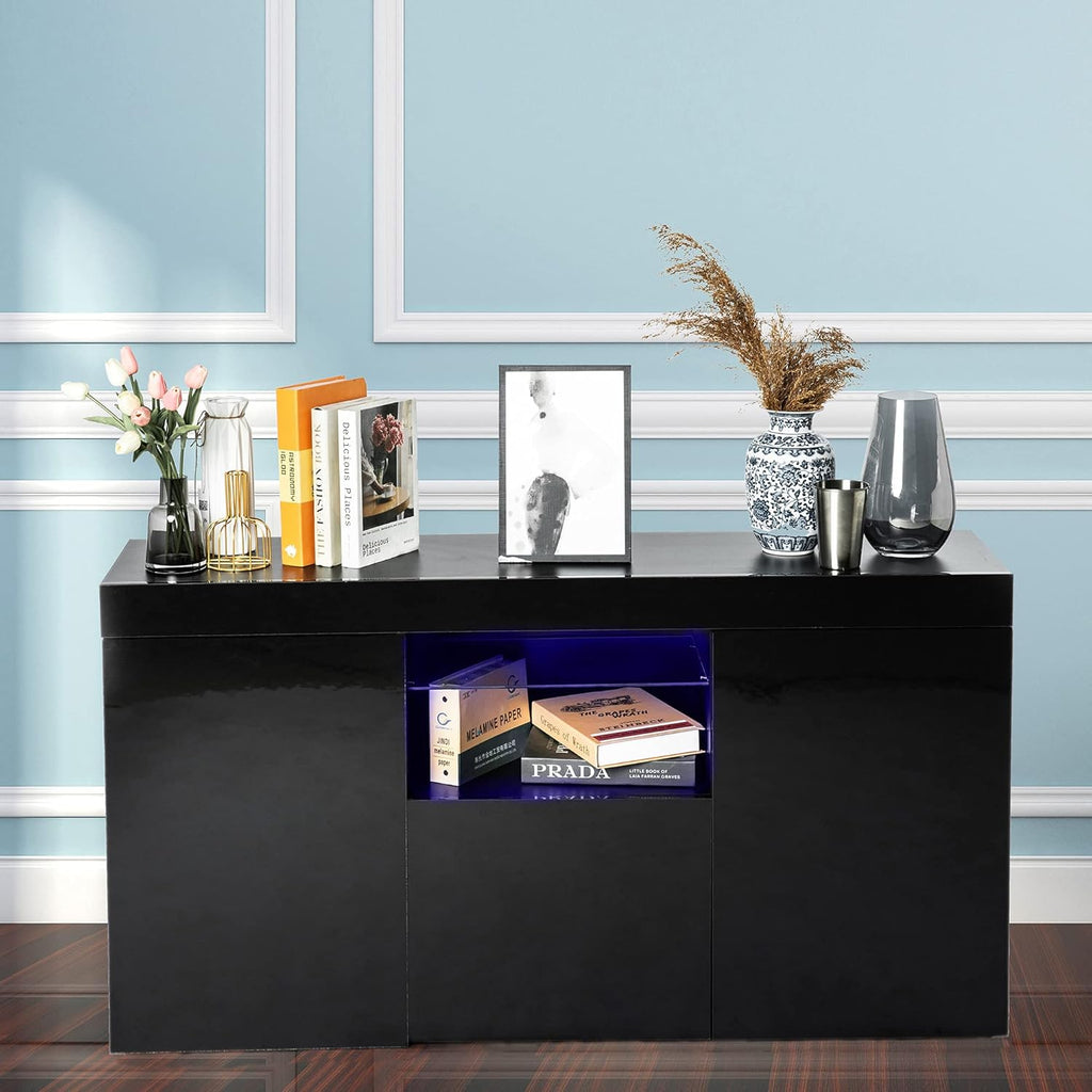 White 3 Door Sideboard Buffet Storage Cabinet with LED Light W87951