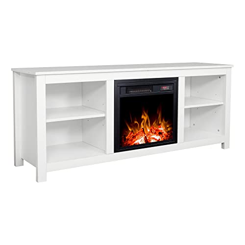 White 4 Cubby Electric Fireplace TV Stand D744