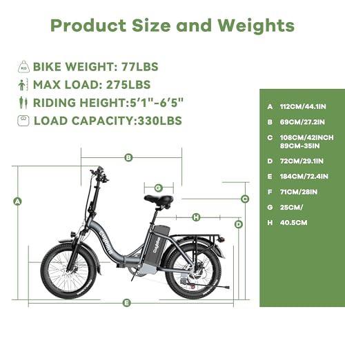 1000W Foldable Electric Bike, 48V 15Ah Removable Battery, 20" Fat Tire, 7 Speed K20679