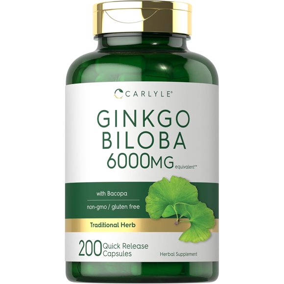 Ginkgo Biloba Capsules 6000mg 200 Count Supplement L5269