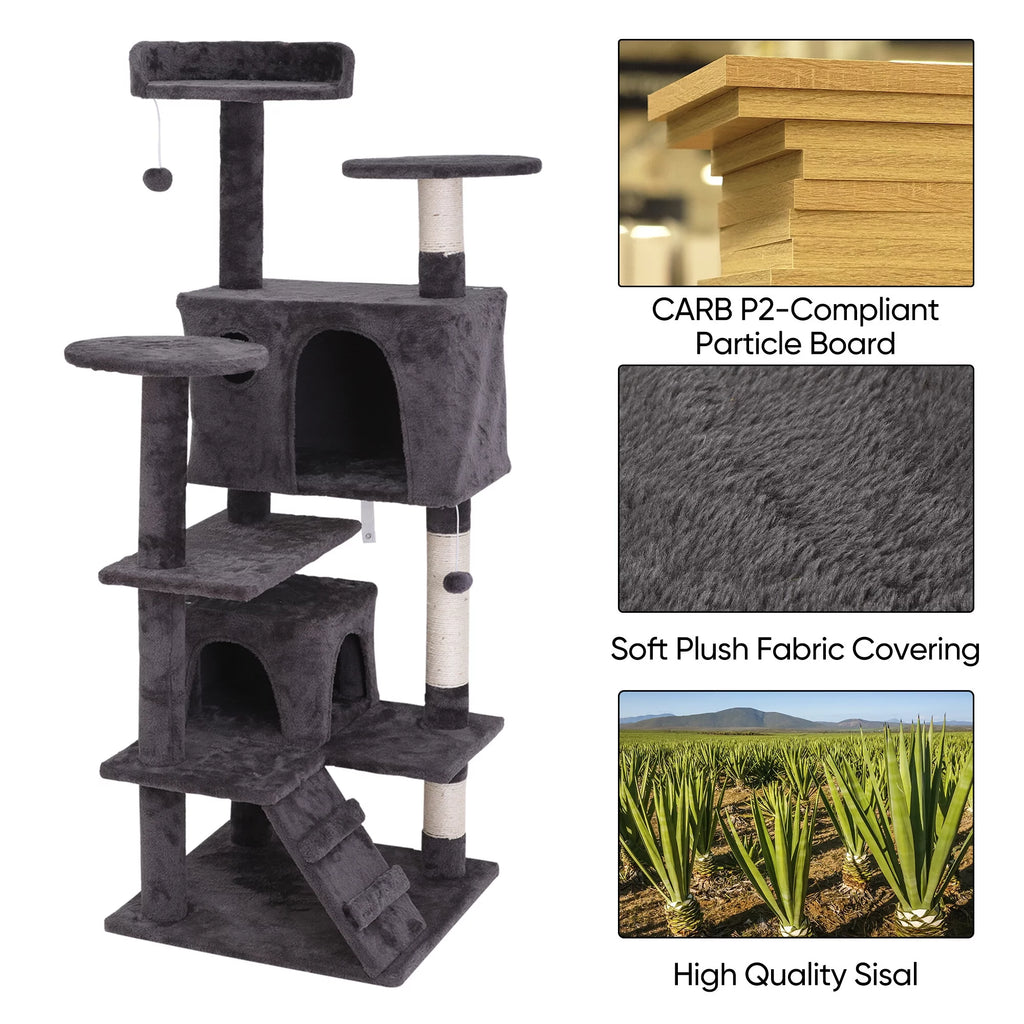 55-in Dark Gray Cat Tree & Scratching Post Tower Z462