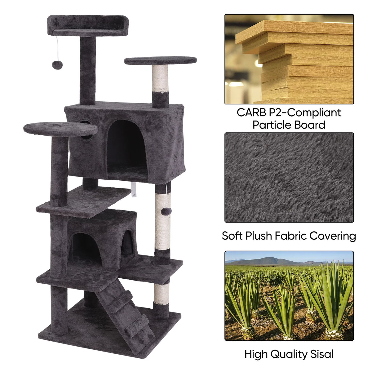 55-in Dark Gray Cat Tree & Scratching Post Tower Z462