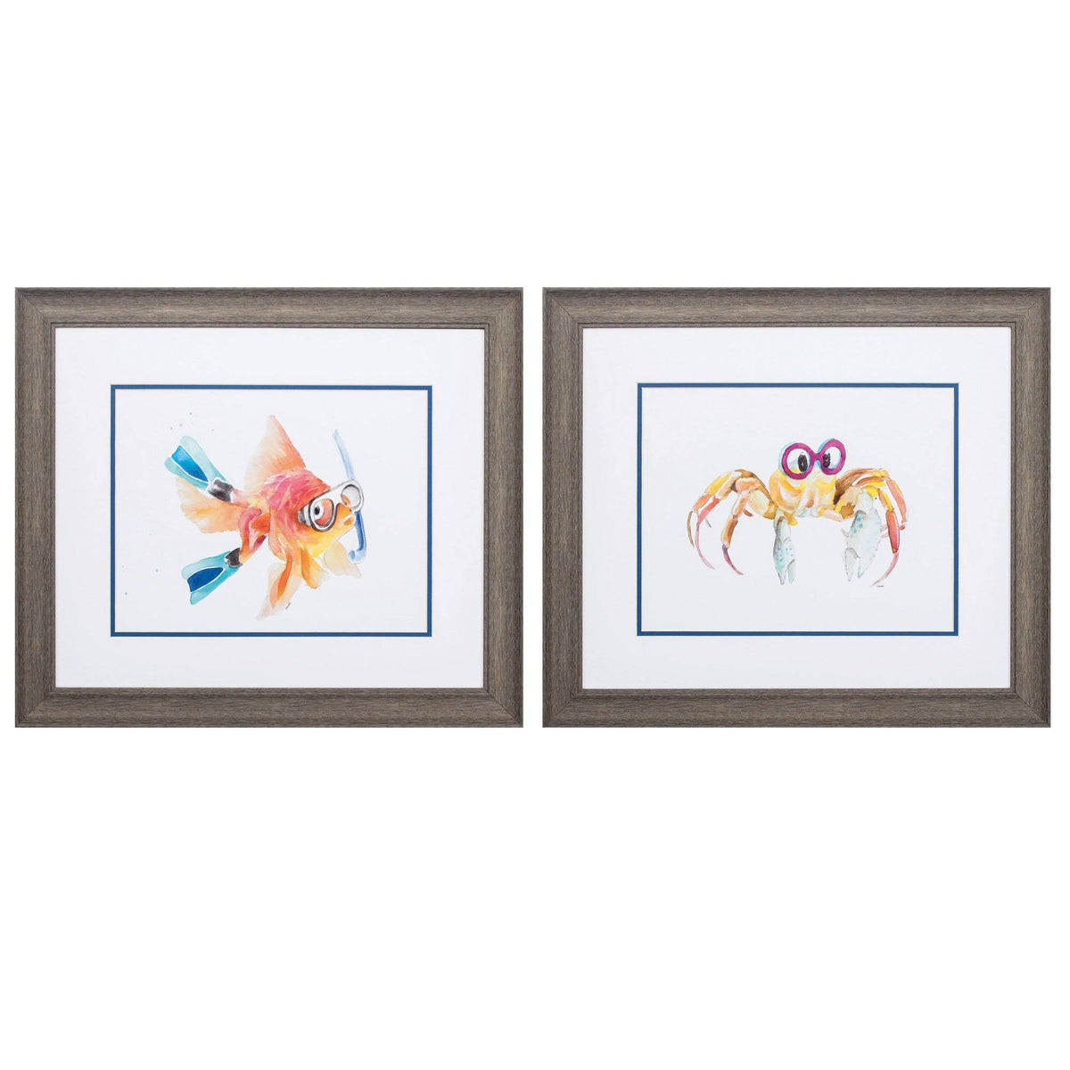 Distressed Wood Toned Frame Fish Crab (Set of 2) E20861