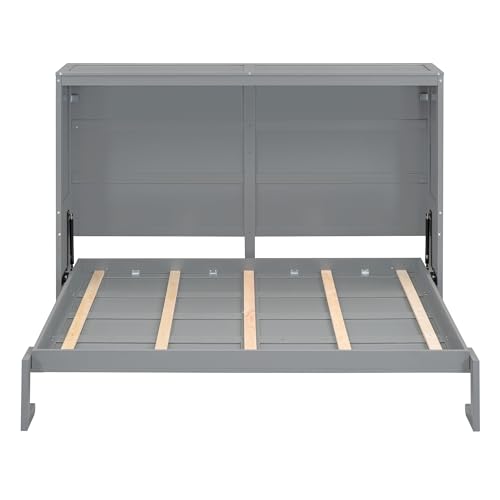 Gray Queen Solid Wood Murphy Cabinet Bed R6348