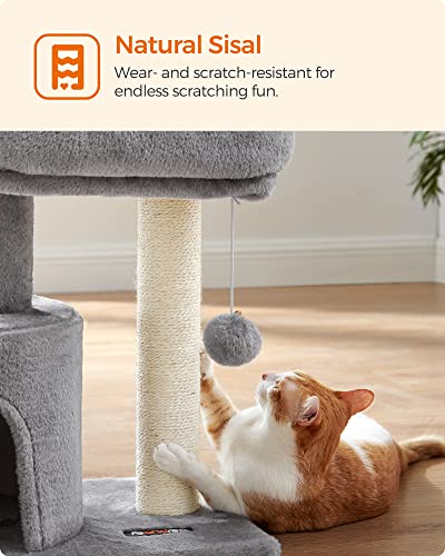 Light Gray Cat Tree Tower with Sisal Scratching Post A6112