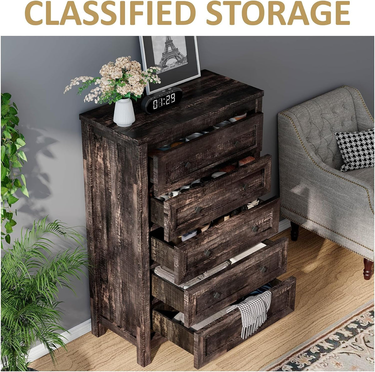 5 Drawer Wood Dresser X647