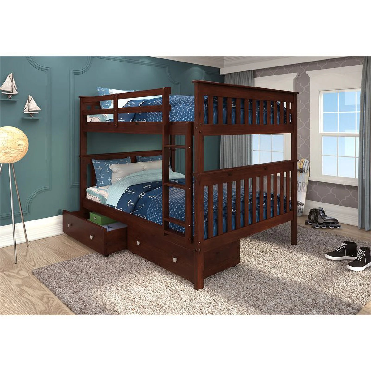 Full Over Solid Wood Bunk Bed with Drawers W148961