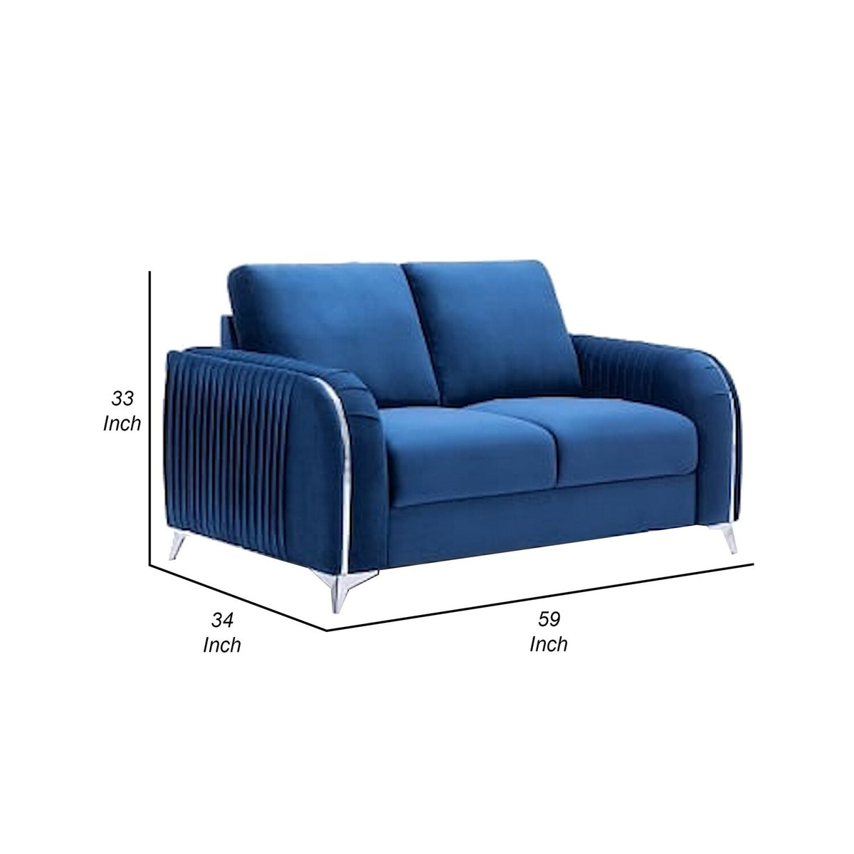 Blue Velvet Upholstery Solid Pine Wood Loveseat E93870