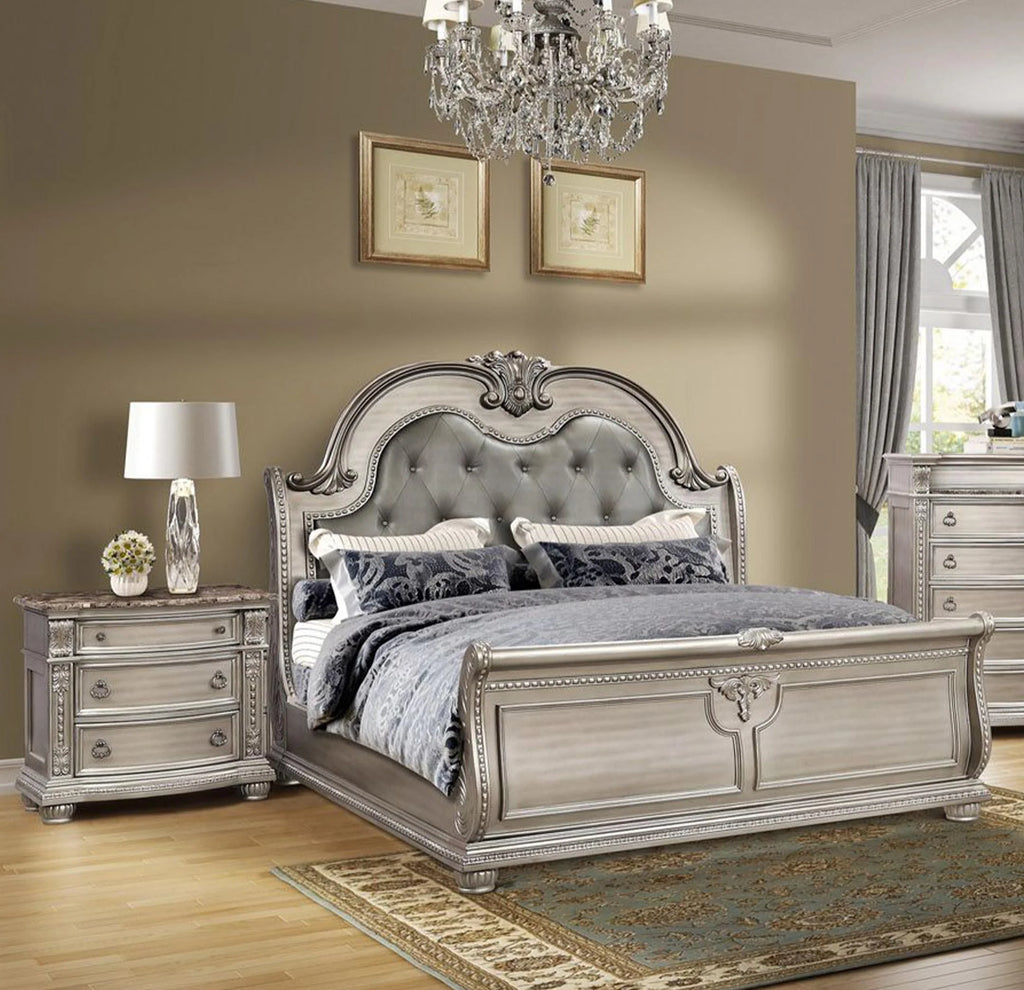 Antique Platinum Sleigh Queen Bedroom Set 5P E265