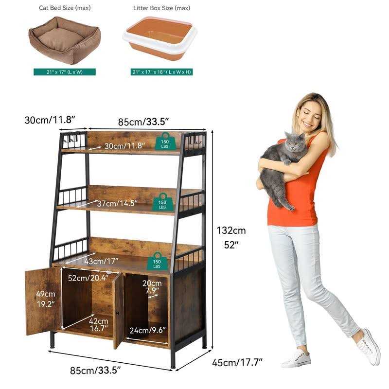 Cat Litter Box Enclosure with Storage Shelves Wooden Large Litter Box Furniture S13316