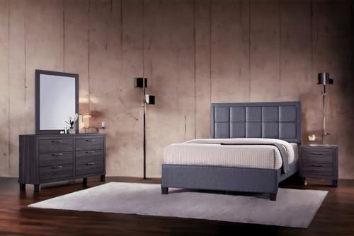 5PC Queen Bedroom Furniture Sets with Queen Bed, Dresser, Mirror, Nightstand in Grey Fabric T149349