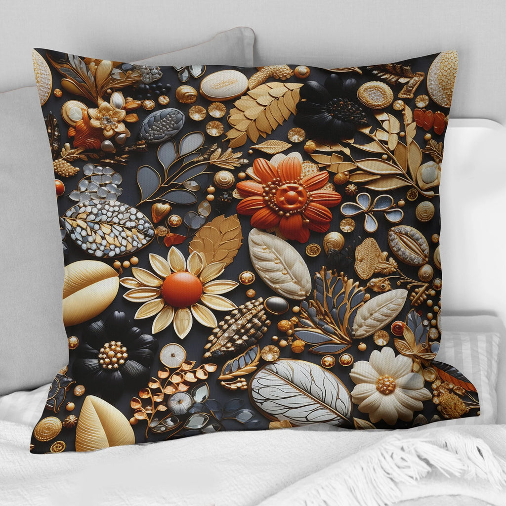 Black Boho Printed Throw Pillow J9170