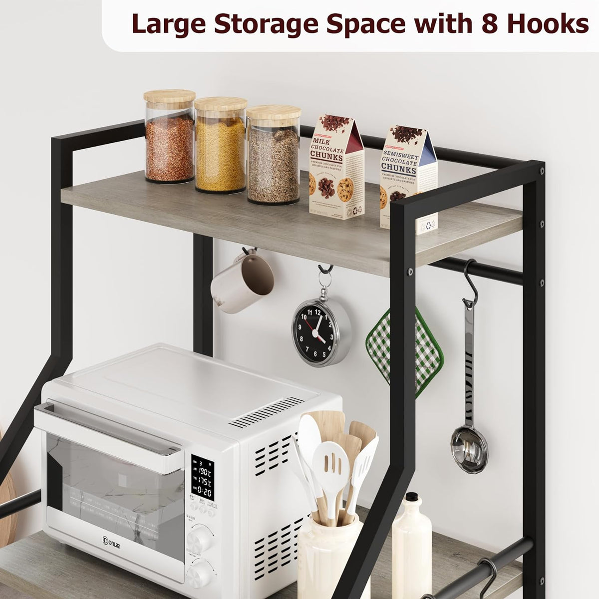 Rustic Gray 5-Tier Microwave Stand with Anti-Tip Kit G632