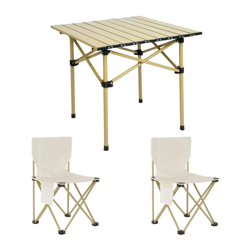 Camping Folding Table Chairs Set Steel Camp Table with 2 Stools Oxford Mat Chair U45388
