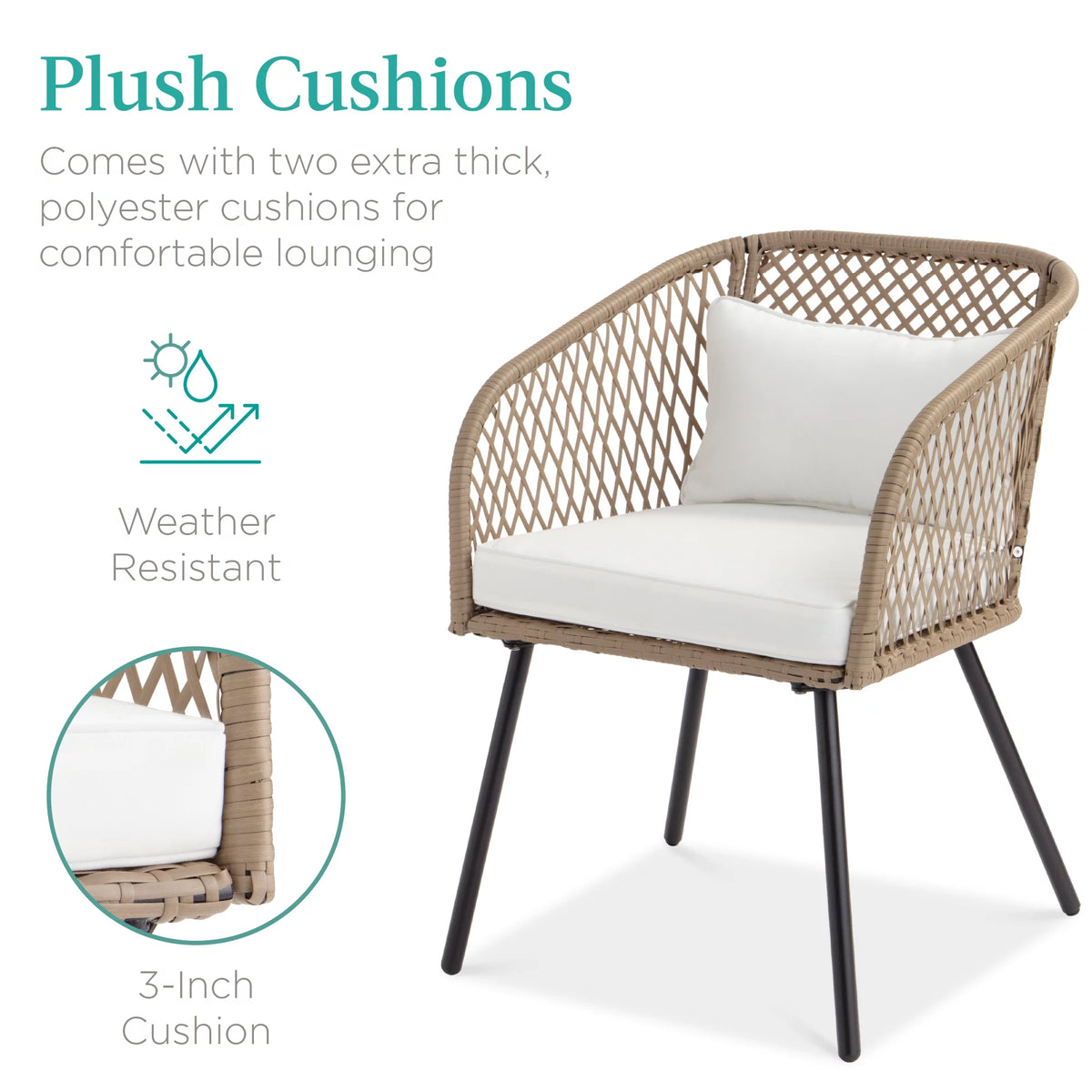 3-Piece Outdoor Wicker Bistro Set with 2 Chairs and Side Table Y927